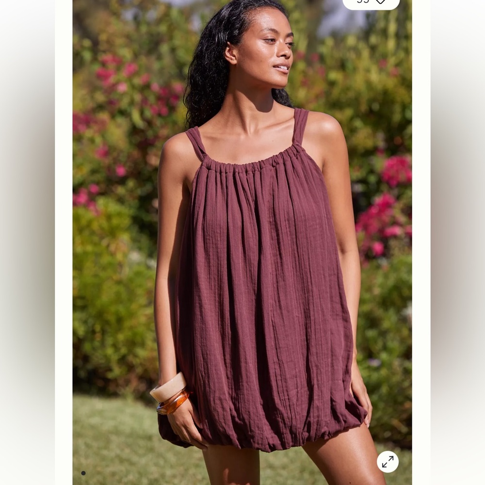 BNWT Anthropologie Gauze Bubble Hem Mini Dress- Brown